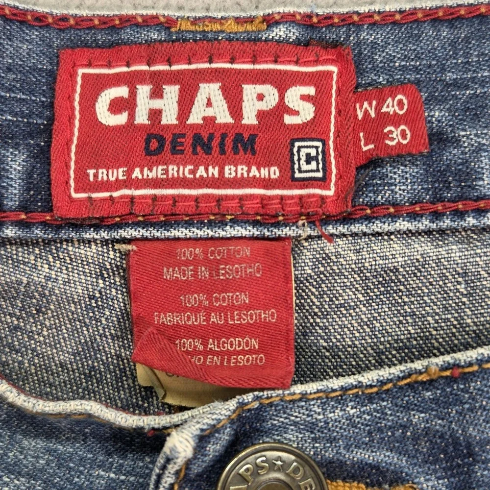 Chaps Denim Jeans Mens 40x27‎ Blue Carpenter Relaxed Straight Raw Hem Distressed